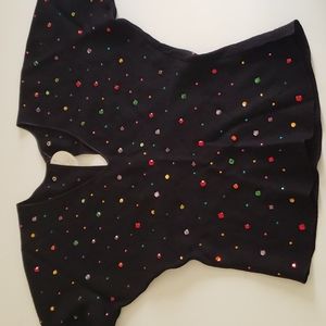 Vintage bedazzled 3/4 sleeve top. Black, size S